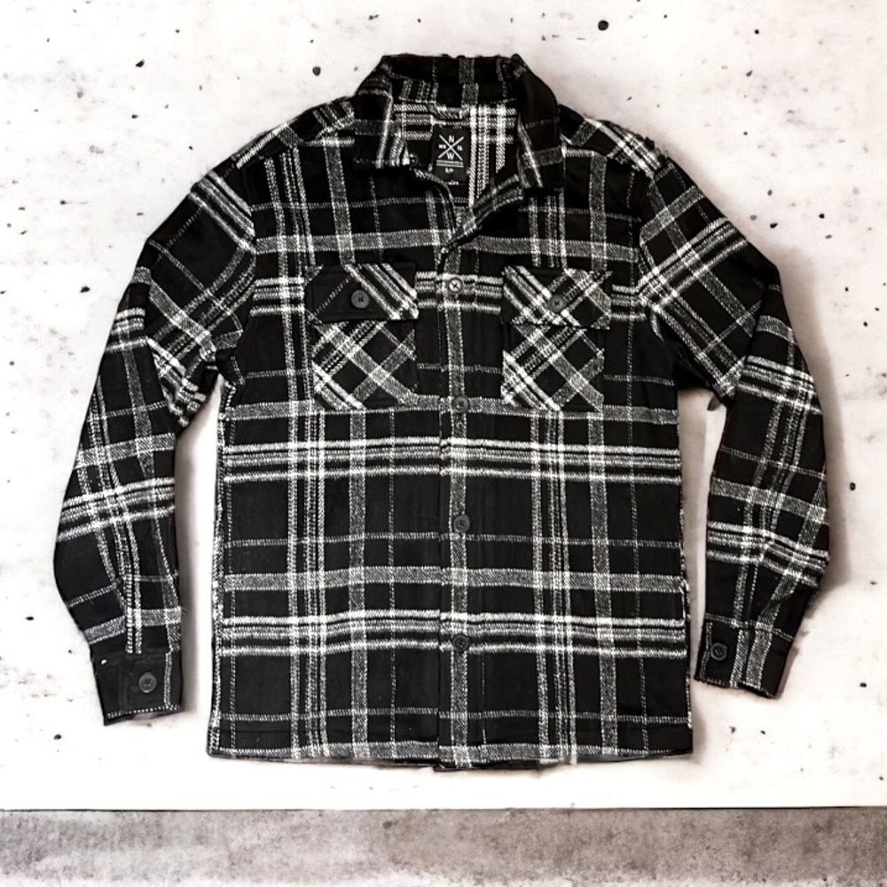 North Western Button-Up Plaid Shacket - Black/Off-white - Small
